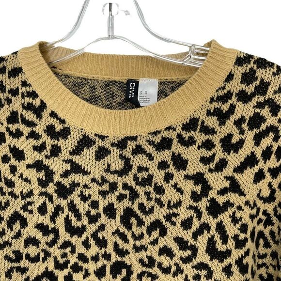 Cropped Animal Print Sweater Womens Size XS Cheetah Leopard Knit Top H&M Brown - Picture 3 of 5
